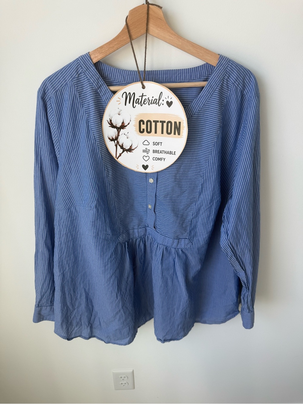Loft 100% Cotton Button-Front Top in Blue & White Stripe | 20 Plus